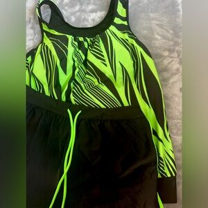 Modlily Brand New Size Medium Bathing Suit Set: Neon Green Patchwork Tankini Set